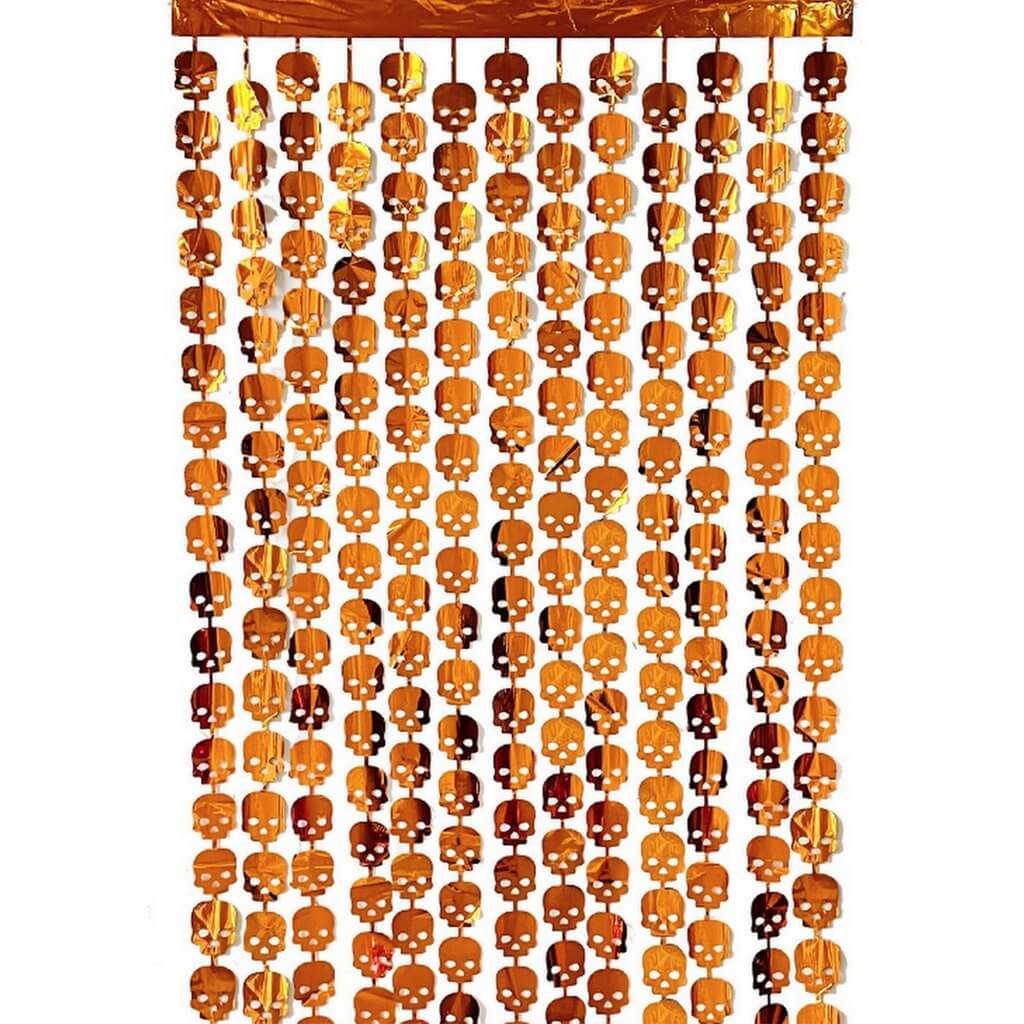 Orange Halloween Skull Foil Fringe Rain Curtain