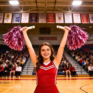 Cheerleading pom poms pink foil 2 pack