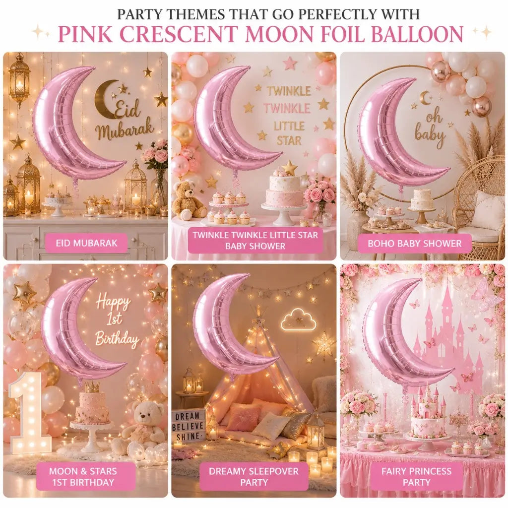 Pink Crescent Moon Shaped Foil Balloon party decoration ideas
