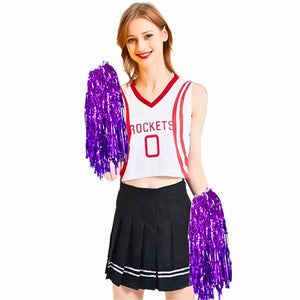 Metallic purple cheerleading pom poms fluffy team spirit accessory