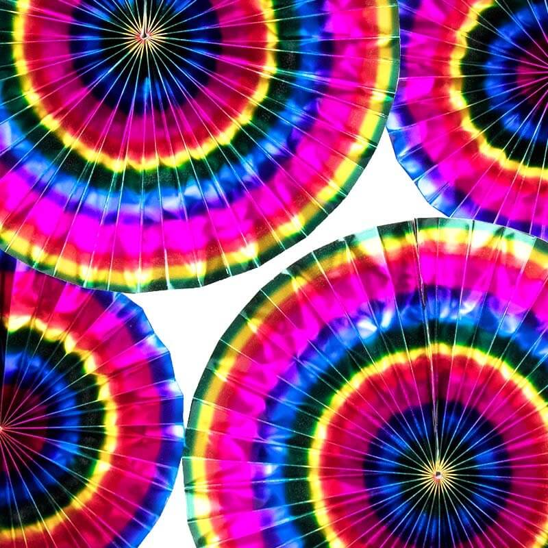 metallic Rainbow Hanging Decorative Foil  paper Fan 4 Pack