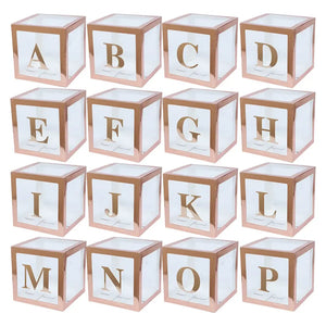 Metallic Rose Gold Balloon Cube Box with Letter A to Z