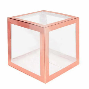 Metallic Rose Gold Balloon Cube Box with Letter