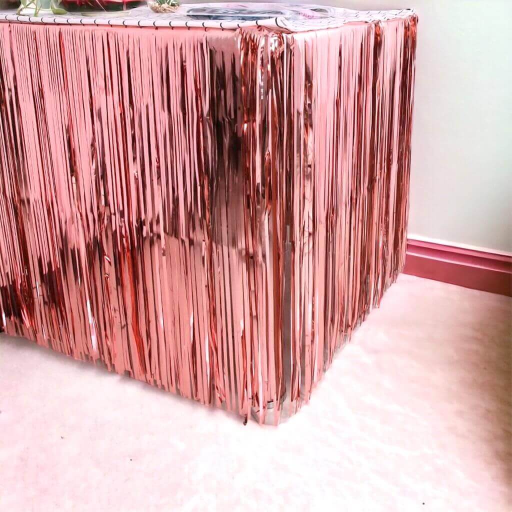 Metallic Rose Gold Foil Fringe Table Skirt
