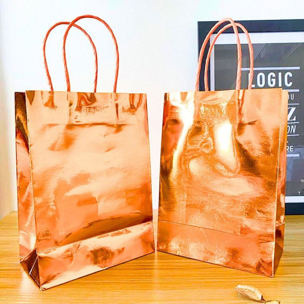 Metallic Rose Gold Foil Paper Gift Bags 4pk