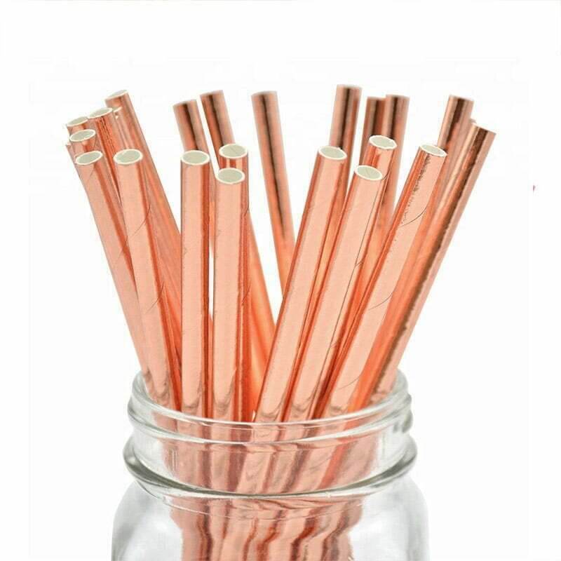 Metallic Rose Gold Foil Paper Party Straws 20 Pack