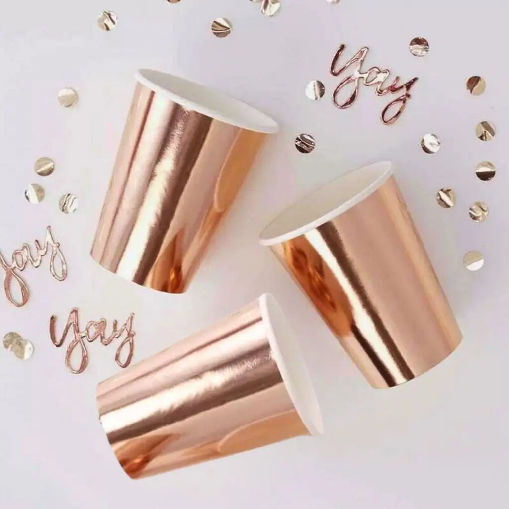 Metallic Rose Gold Paper Cups 266ml 10pk