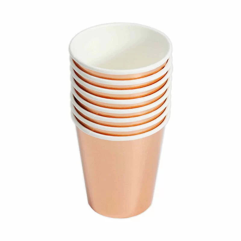 Metallic Rose Gold Paper Cups 266ml 10pk