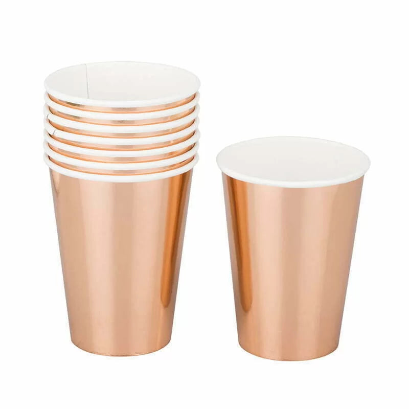 Metallic Rose Gold Paper Cups 266ml 10pk