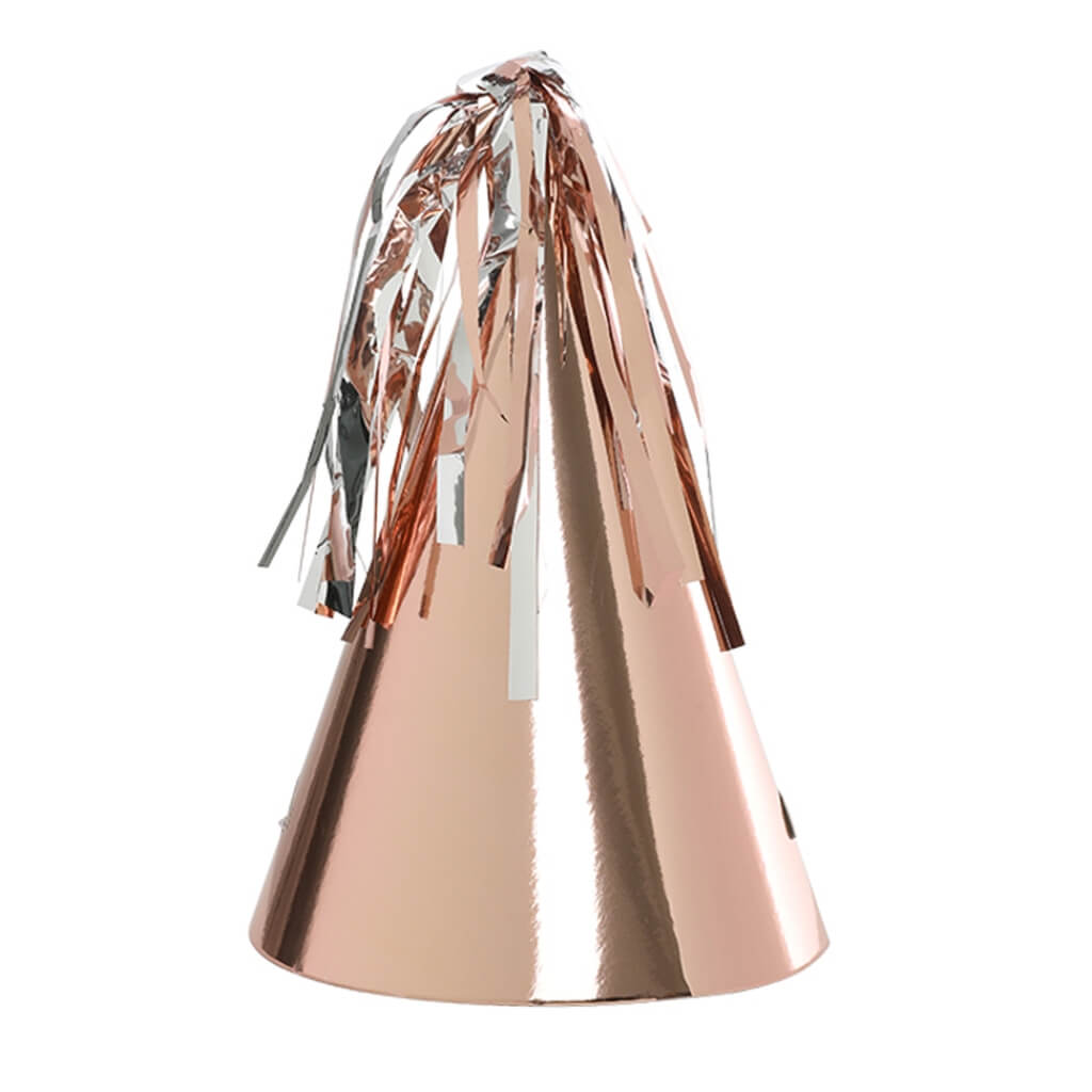 Metallic Rose Gold Party Hats with Tassel Toppers 10pk