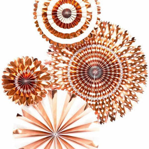 Metallic Rose Gold Hanging Decorative Paper Fan 4 Pack