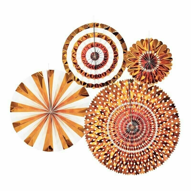 Metallic Rose Gold Hanging Decorative Paper Fan 4 Pack