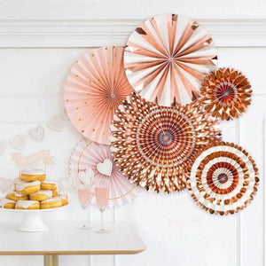 Metallic Rose Gold Hanging Decorative Paper Fan 4 Pack