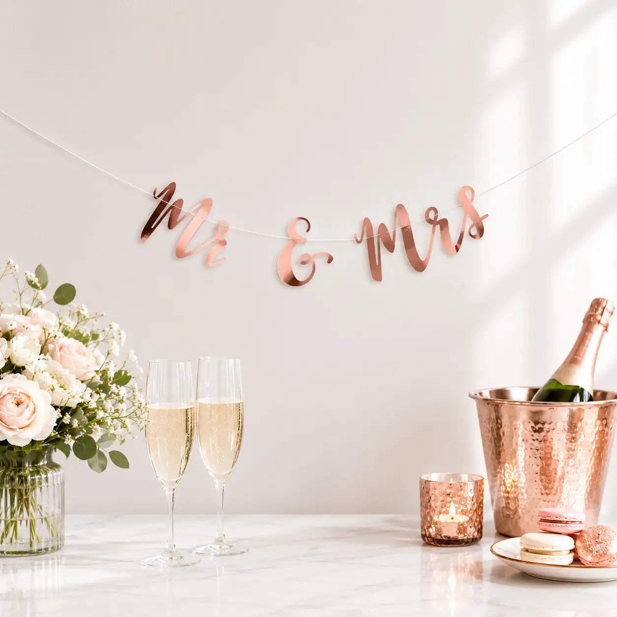 Metallic Rose Gold 'Mr & Mrs' Wedding Banner