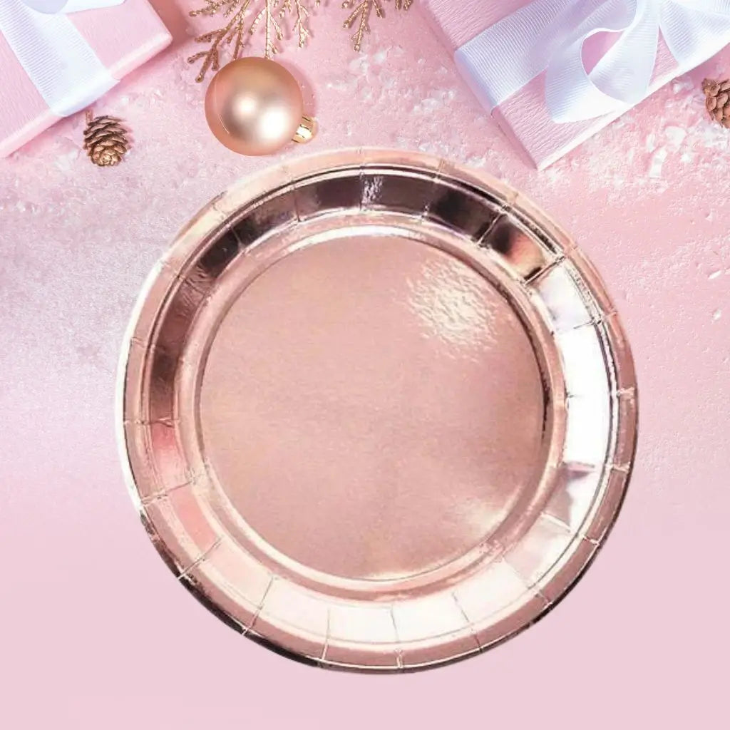 Metallic Rose Gold Small Paper Plates 17cm 10pk