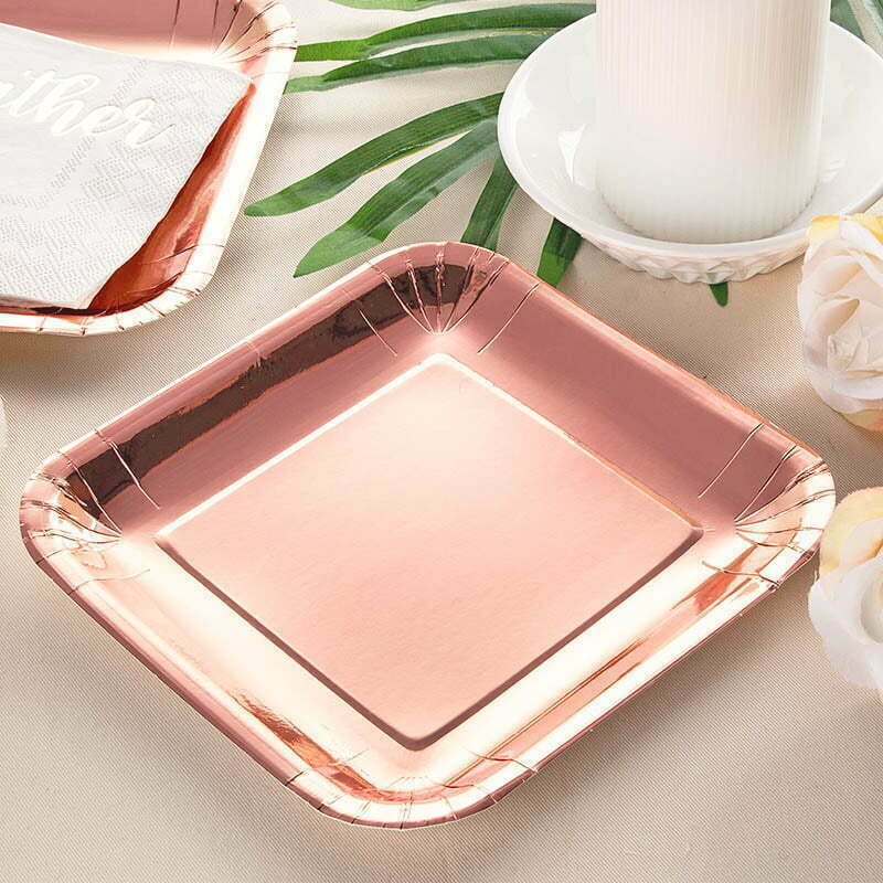 Metallic Rose Gold Square Paper Plates 18cm 8pk