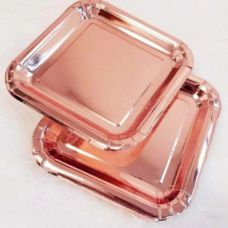 Metallic Rose Gold Square Paper Plates 18cm 8pk