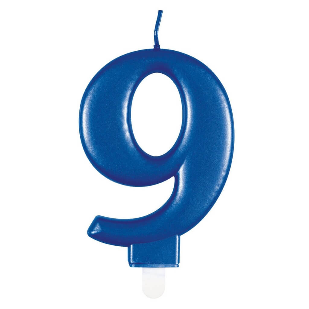 Metallic Royal Blue Number Age 9 Birthday Candle 8cm cake decorations