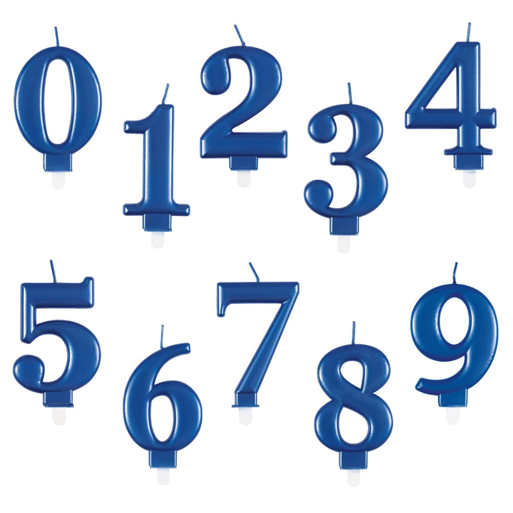 Metallic Royal Blue Number Age 0 to 9 Birthday Candle 8cm cake decorations