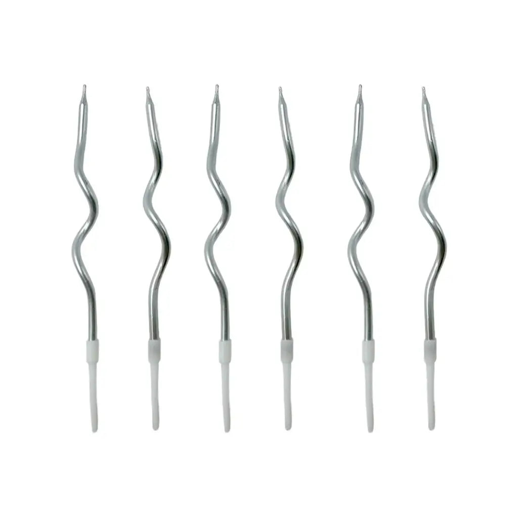 6 pack wavy silver cake candles modern style