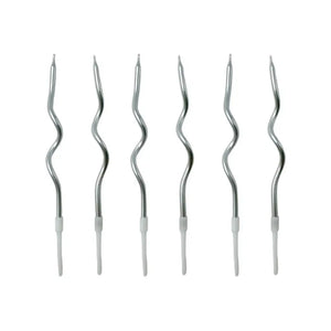 6 pack wavy silver cake candles modern style