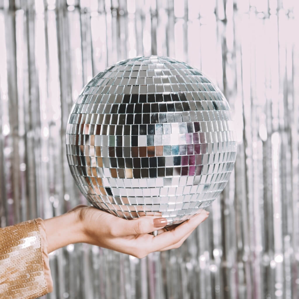 Pack of 1 Metallic Silver Mirror Disco Ball 20cm with Hanging Hook.