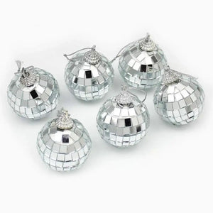 Silver Disco Balls 5cm 6pk Christmas dance party hanging ornaments