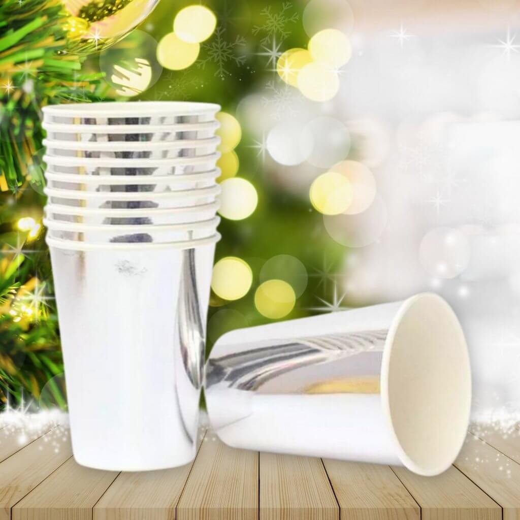Metallic Silver Foil Paper Cups 266ml 6pk