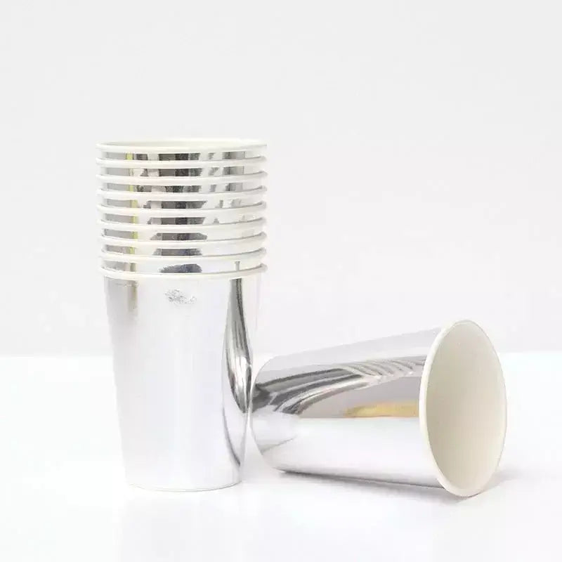 Metallic Silver Foil Paper Cups 266ml 6pk