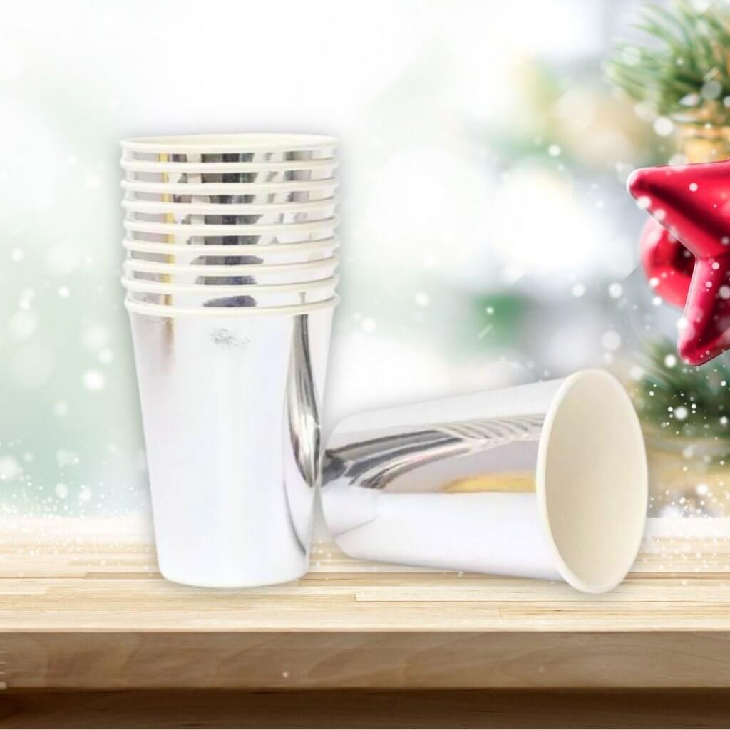 Metallic Silver Foil Paper Cups 266ml 6pk
