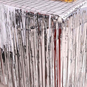 Metallic Silver Foil Fringe Table Skirt