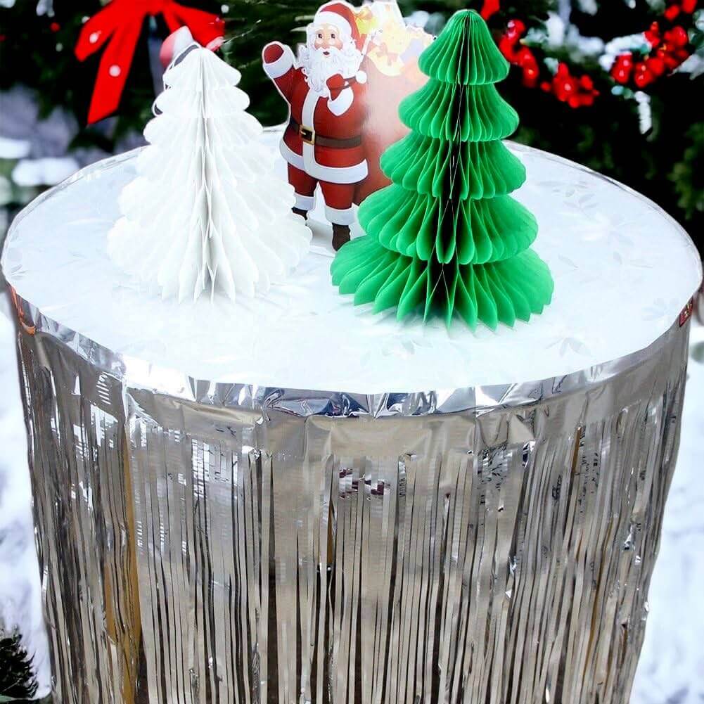 Metallic Silver Foil Fringe Table Skirt