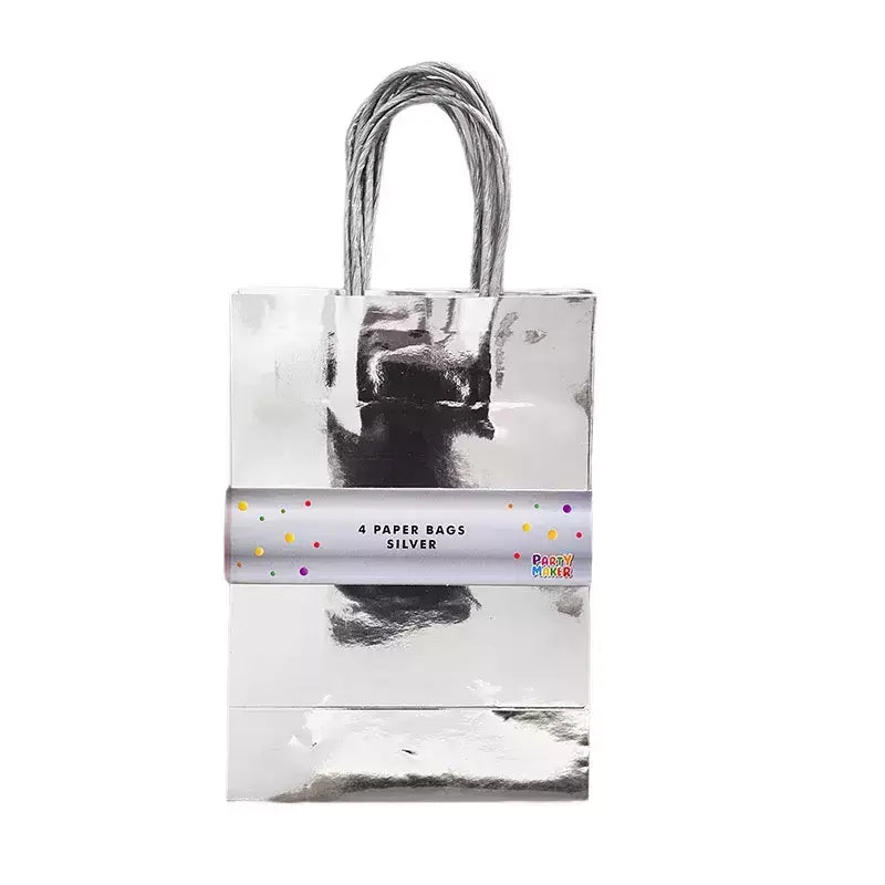 Metallic Silver Foil Paper Gift Bags 4pk
