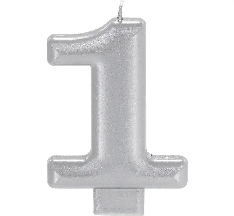 Metallic Silver Number 1 Candle