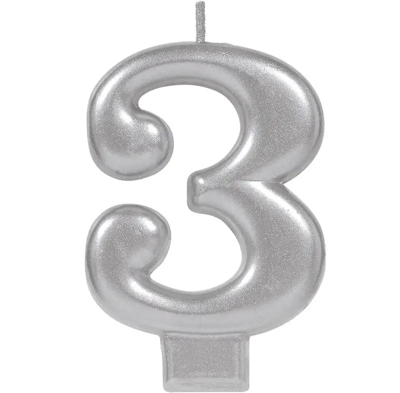 Metallic Silver Number 3 Candle