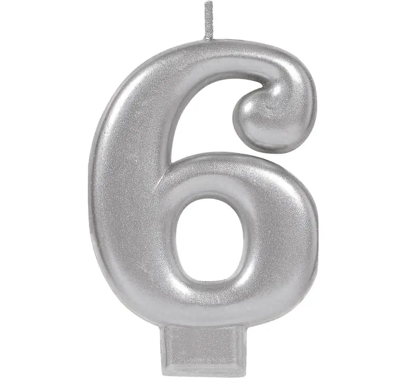 Metallic Silver Number 6 Candle