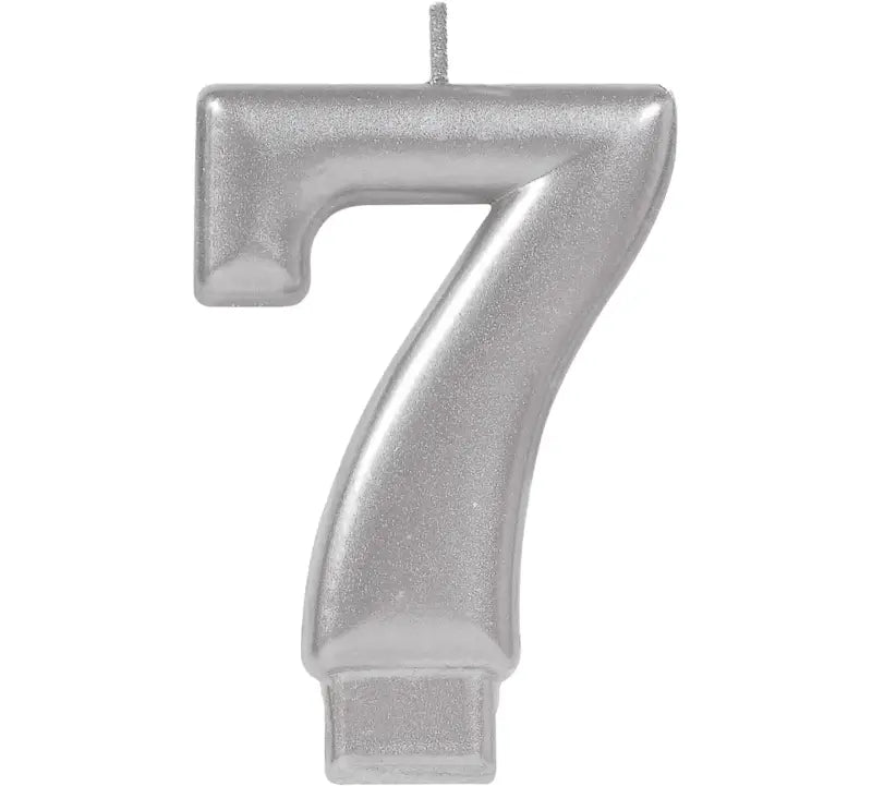 Metallic Silver Number 7 Candle