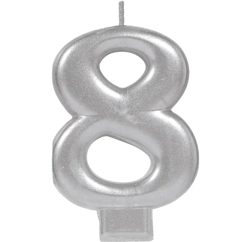 Metallic Silver Number 8 Candle