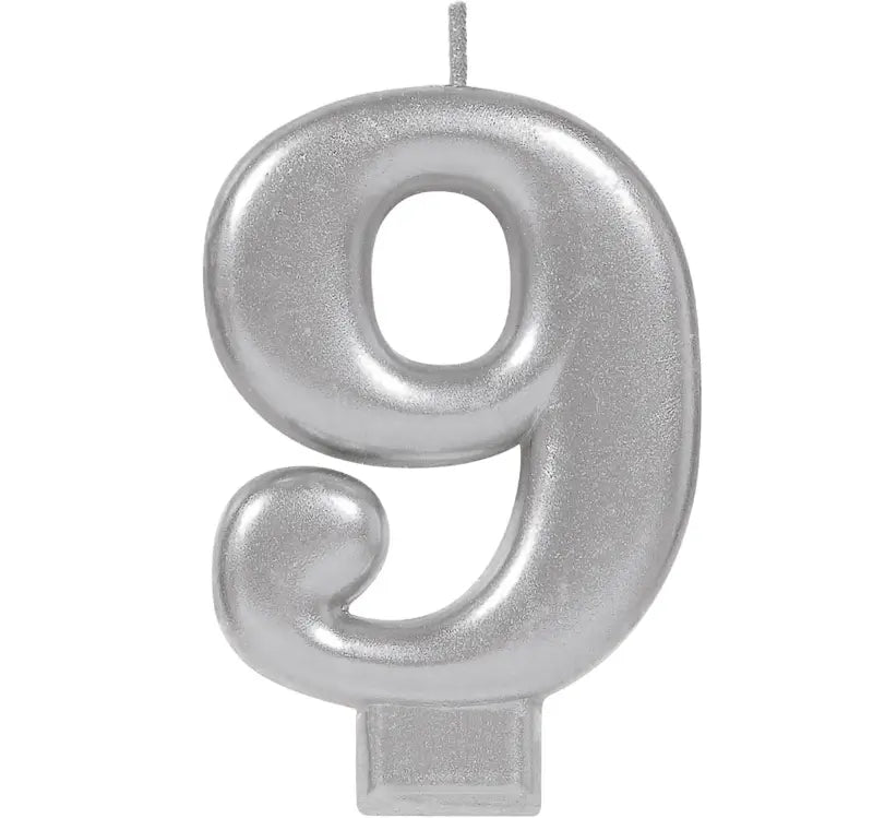 Metallic Silver Number 9 Candle