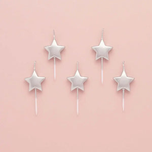 Metallic Mix Up Silver Star Birthday Candles 5 Pack
