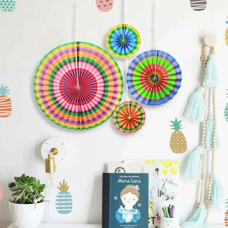 Mexican Fiesta Paper Fans Hanging Decorations 4pk