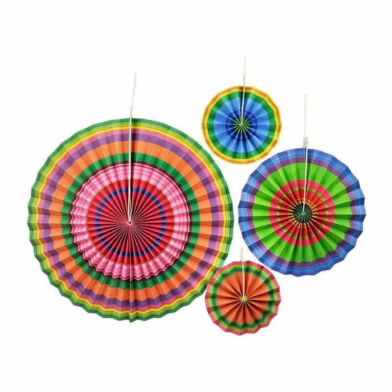 Mexican Fiesta Paper Fans Hanging Decorations 4pk