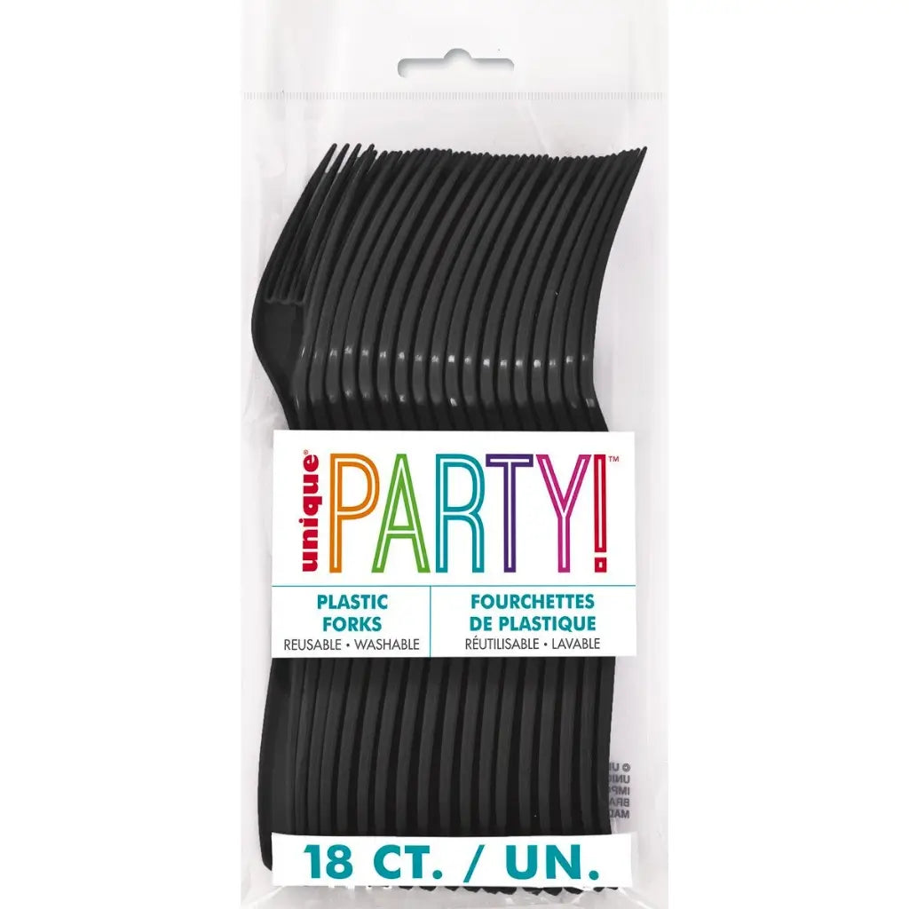 Pack of 18 midnight black reusable plastic party forks 