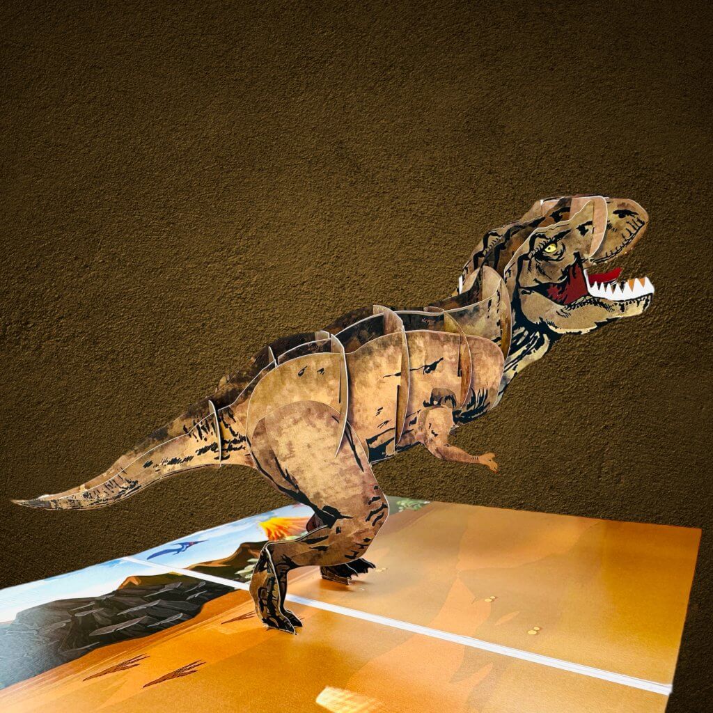 Mighty Brown T-Rex Dinosaur Pop Card