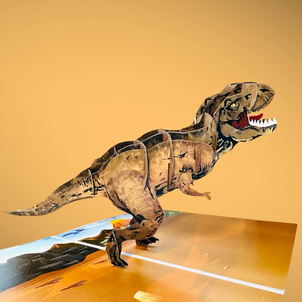 Mighty Brown T-Rex Dinosaur Pop Card