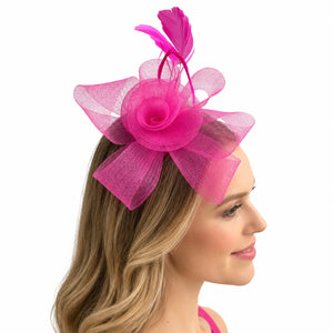 Fuchsia fascinator headpiece for Melbourne Cup and spring racing