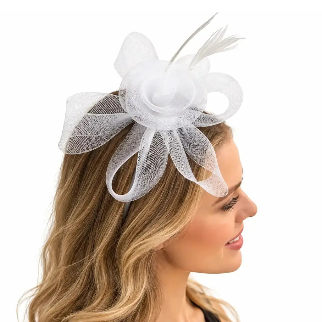Milani white fascinator headband for race days and formal occasions