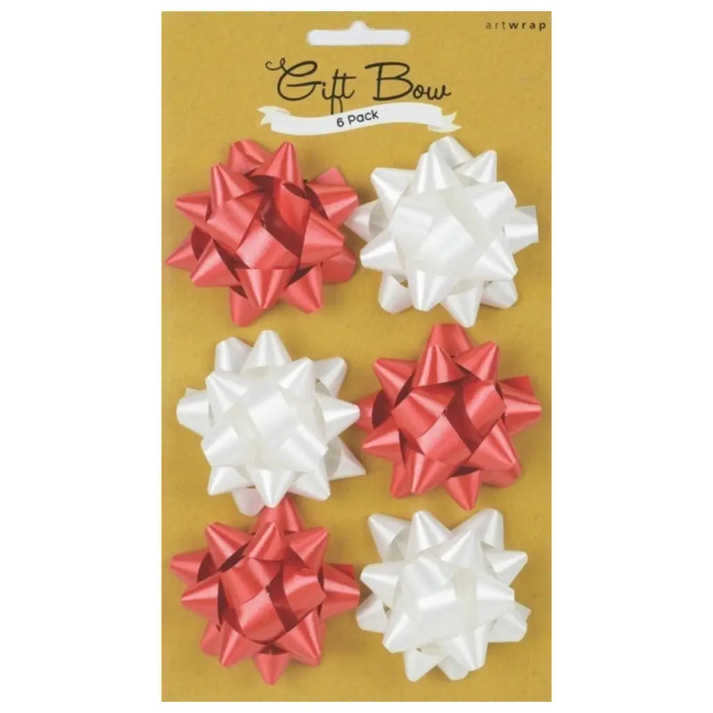 Mini Classic Star Gift Bows 5cm 6 Pack Red & White