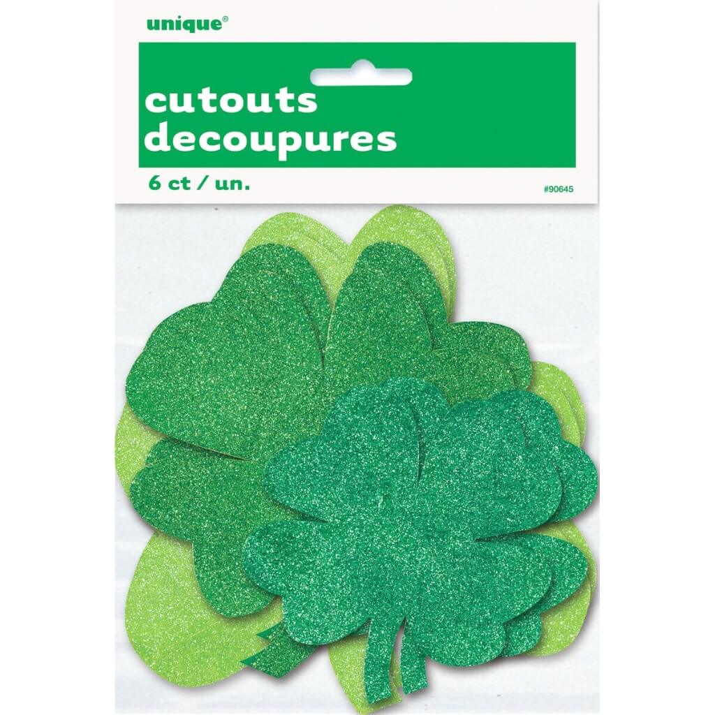 Mini Glitter Green Shamrock Cutouts 6pk