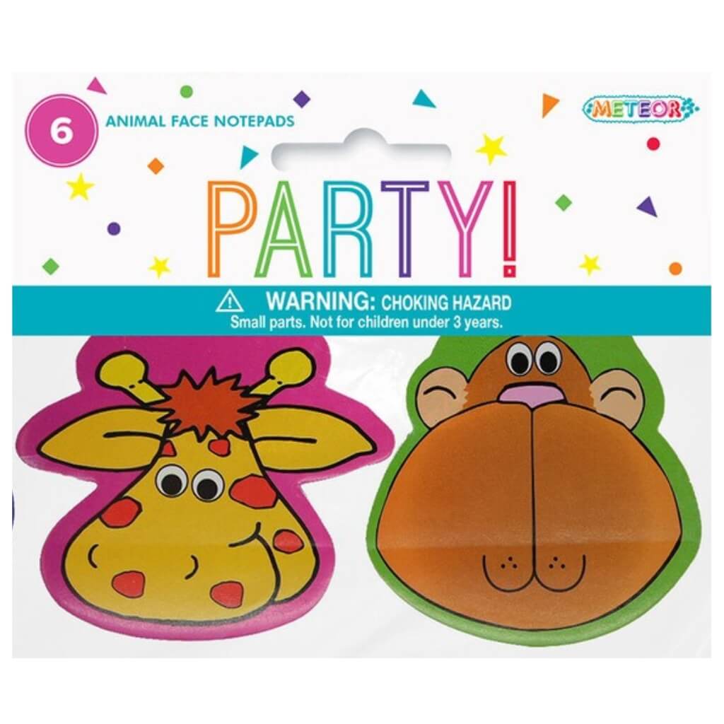 Jungle Animal Face Mini Notepads giraffe monkey 6pk kids party favour supplies